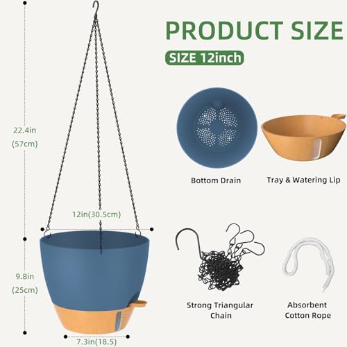 12 Inch Large Self Watering Hanging Planters for Indoor Outdoor Plants