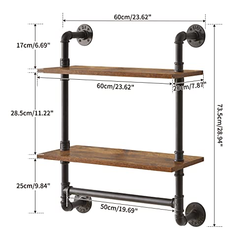 2 Tiers Industrial Pipe Shelves with Towel Bar RF