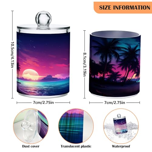2 Pack Qtip Holder Organizer Dispenser Palm Tree Beach Tropical Bathroom Storage Canister Cotton Ball Holder Container for Cotton Pads (2 Count)