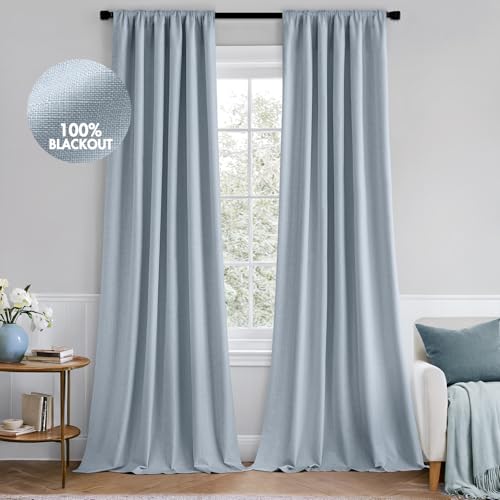 100% Blackout Back Tab Pleat Linen Curtains 50"Wx102"L (2 Count)