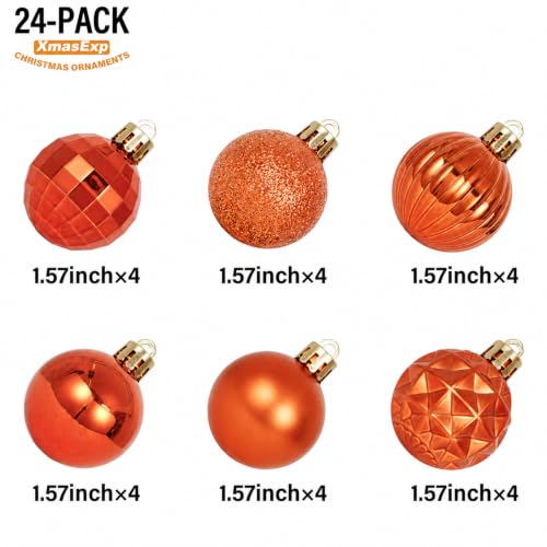 24ct Orange Christmas Ball Ornaments for Tree Decorations (24 Count)