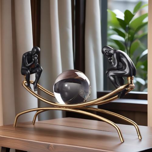 The Thinker Thinking Man Statue with Crystal Ball Sculpture Figurine