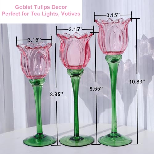 Pink Tulips Votive Candle Holders Set of 3 (3 Count)