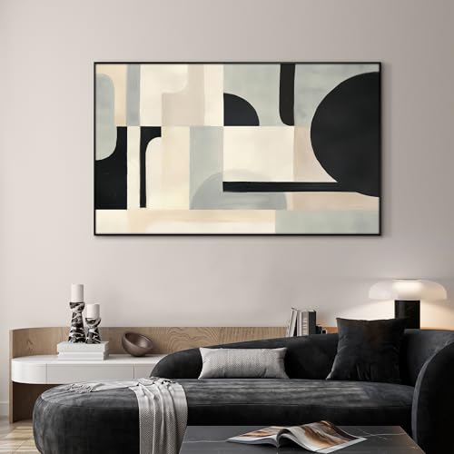 30"x60" Extra Large Framed Wall Art Modern Neutral Abstract Geometric in Black and Beige