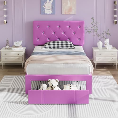 Twin Size Bed Frame with Storage Drawers