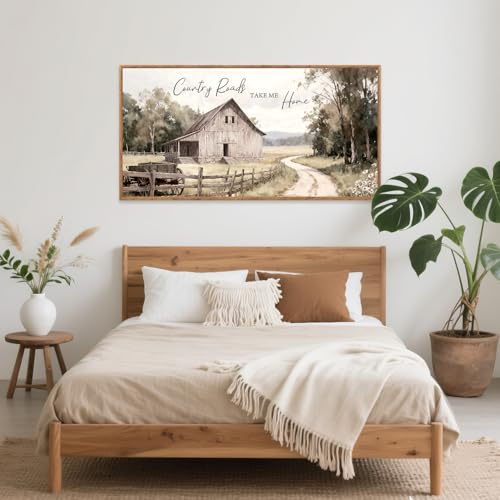 Farmhouse Country Old Barn Framed Canvas Wall Art 40x20 Inch