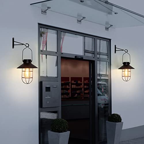 Solar Lanterns Outdoor Metal Solar Powered Hanging Lights Waterproof for Wall Barn Yard Garden Patio Garage Balcony Porch Fence Decor (2 Count)