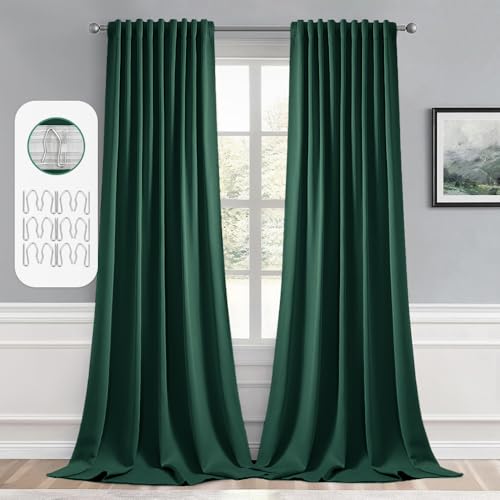 Christmas Hunter Green Back Tab Blackout Curtains 52"x96" 2 Panels (2 Count)