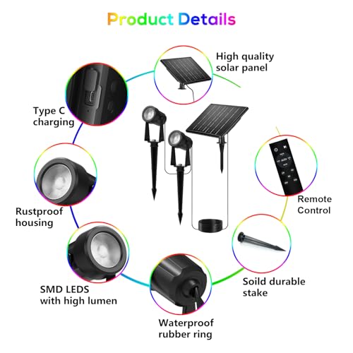 Solar Color Changing RGB Spotlights with Remote (8 Count)