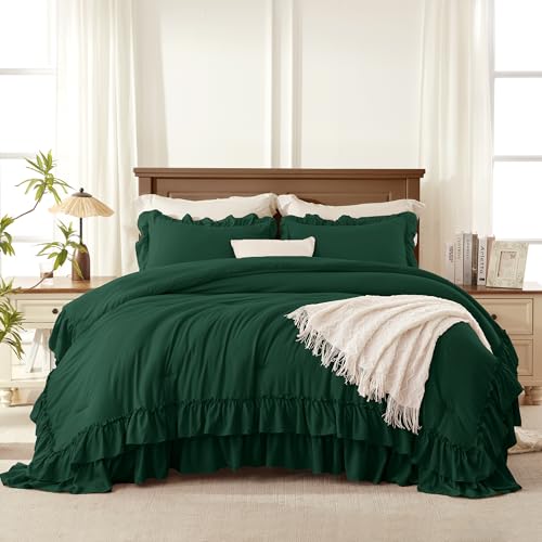 Dark Green Ruffle California King Comforter Set