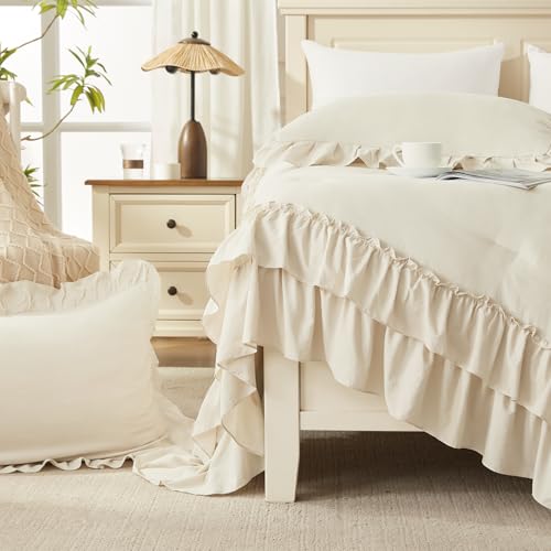 Beige Ruffle Comforter Set King