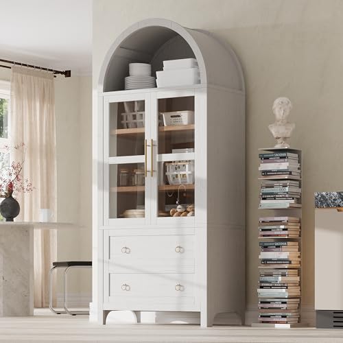 71" Arched Storage Cabinets with Glass Doors