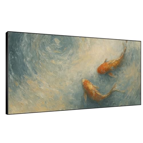 36"x72" Extra Large Framed Wall Art Koi Fish Swirl Tranquil Water Illustration for Home Living Room Bedroom Decor