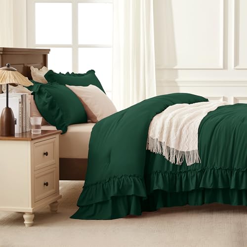 Dark Green Ruffle California King Comforter Set