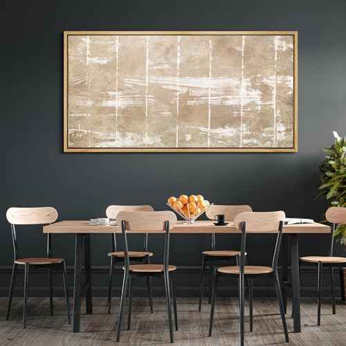 Extra Large Framed Canvas Print Wall Art Beige White Abstract Antique Retro Fine Art Illustrations Decorative Colorful for Bedroom