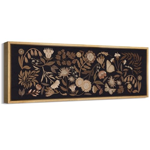 Large Framed Canvas Print Wall Art Botanical Elegance Dark Floral Illustrations Antique Retro Fine Art Illustrations Decorative Colorful for Bedroom