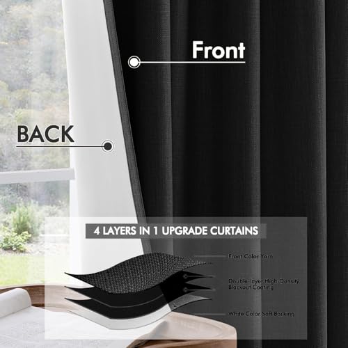 100% Blackout Back Tab Pleat Linen Curtains 50" Wx84 L (2 Count)