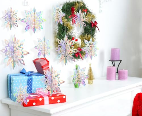 Christmas Hanging Snowflakes Decorations Clearance 30pcs 3D Iridescent Paper Snowflakes Snow Flakes Garland for Winter Wonderland Frozen Christmas Birthday Party Decorations (30 Count)
