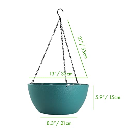 13 inch 2 Pack Large Hanging Planters for Indoor Outdoor Plants with Drainage Holes and Chain (2 Count)