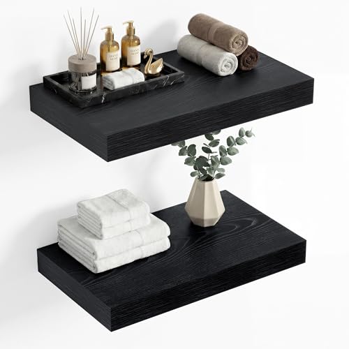 16 x 12 Deep Floating Shelves Wall Mounted Set of 2 Black (2 Count)