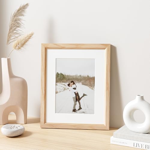 8x10 Picture Frame Natural Solid Oak Photo Frames with 5x7 Removable Mat Wall Hanging Large Handcrafted Frame with HD Plexiglass Wall and Tabletop Display Large Poster Frame