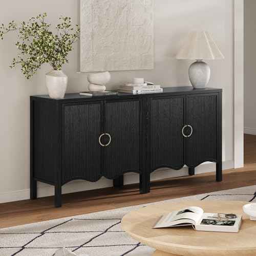 Scott Transitional Fluted Accent Cabinet or Storage Cabinet for Living Room or Entryway with Solid Wood Panel