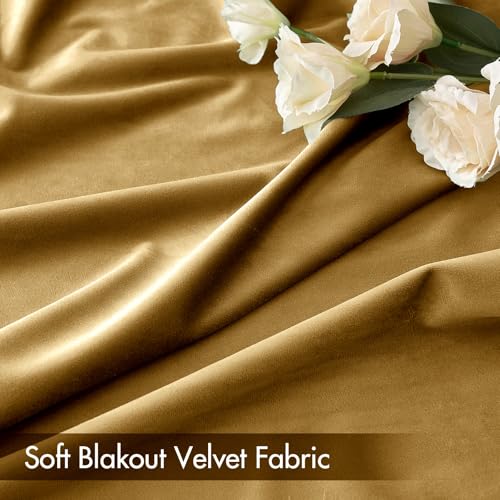 Golden Blackout Velvet Curtains Drapes 84 Inch Long 52"x84" Bedroom (2 Count)