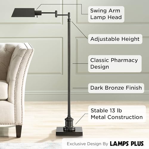 Jenson Adjustable Height Bronze Swing Arm Pharmacy 54" Tall Floor Lamp