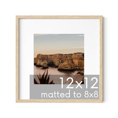 Beige Oak Wood 12x12 Picture Frame Matted to 8x8