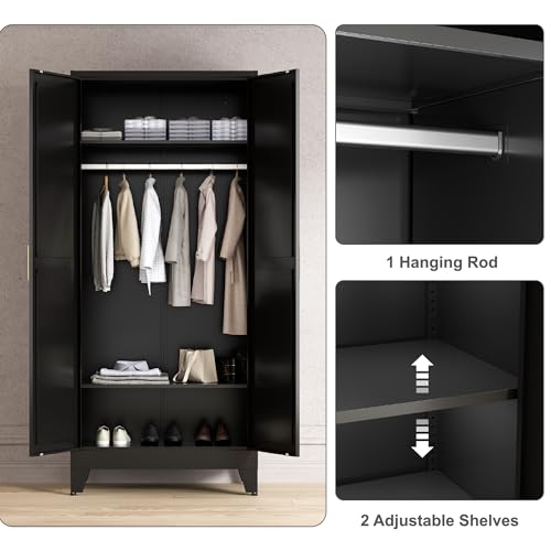 71'' Farmhouse Metal Wardrobe Cabinet with Hanging Rod