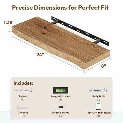 Wood Floating Shelves Live Edge 24” Set of 2 (2 Count)