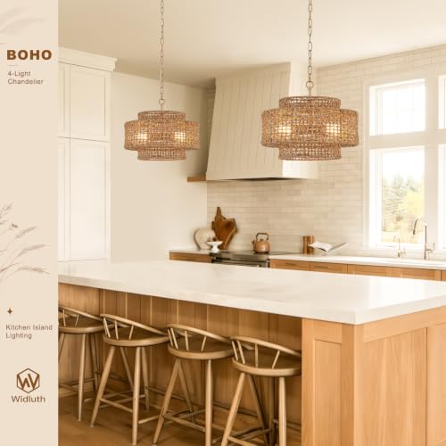17.7" Gold Rattan Chandelier Light Fixture