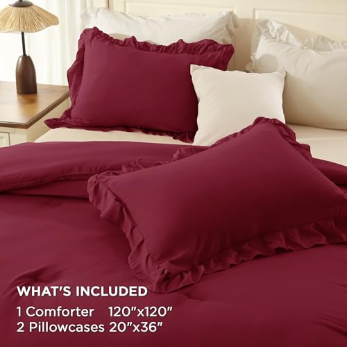 Burgundy Ruffle Super King Comforter Set
