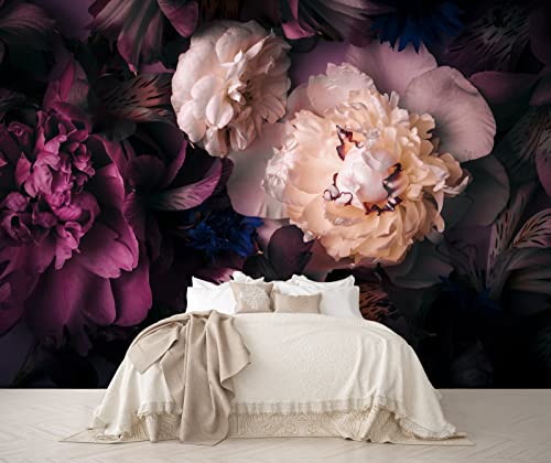 Dark Floral Wallpaper Peony Flowers Wall Mural Wallpaper for Girls Bedroom (94 Sq Ft)