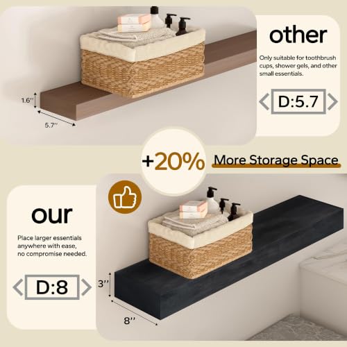 Floating Shelves 3 inch Thick for Wall Set of 2