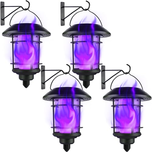 Solar Purple Flame Wall Lanterns (4 Count)