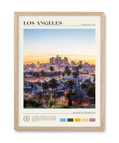 Natural OAK Wood Los Angeles Cityscape Framed Wall Art