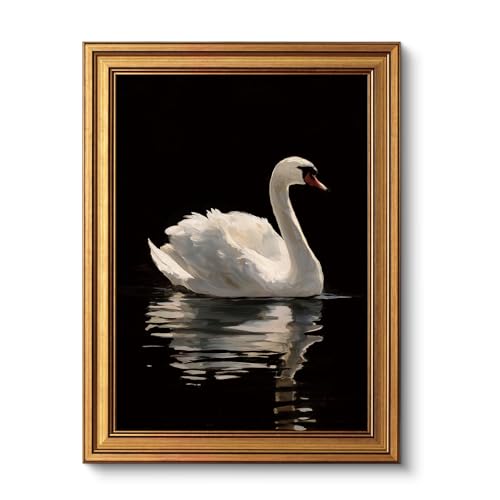 Gold Framed White Swan Oil Painting Wall Art