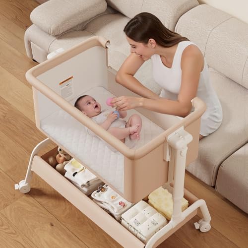 3-in-1 Baby Bassinet, Rocking Bassinet & Bedside Sleeper for Newborn Baby