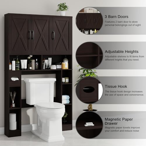 Over The Toilet Storage Cabinet with 3 Barn Doors.Walnut