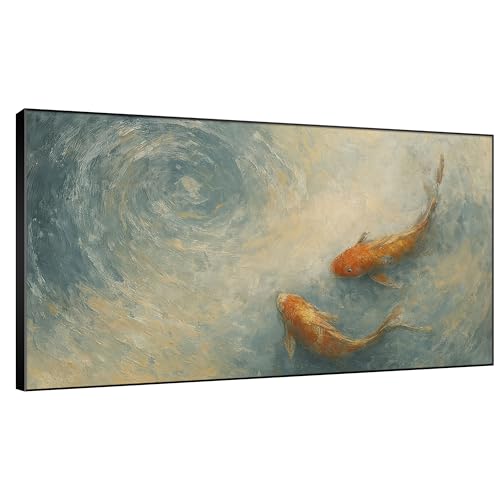 36"x60" Extra Large Framed Wall Art Koi Fish Swirl Tranquil Water Illustration for Home Living Room Bedroom Decor