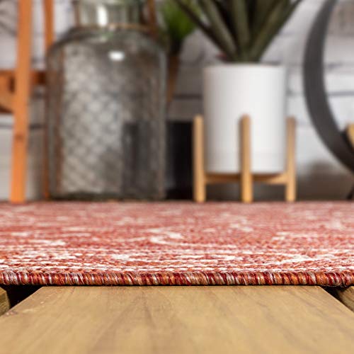 Vintage Filigree Indoor Outdoor Round Area Rug 8 Ft Red