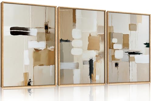 Large Abstract Beige Framed Canvas Wall Art Set