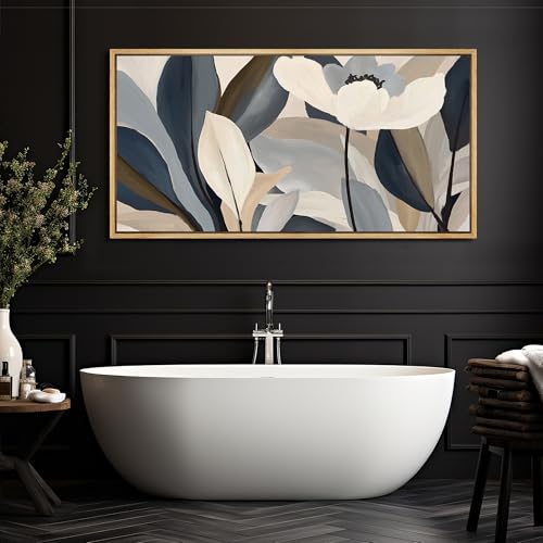 Extra Large Framed Canvas Print Wall Art Neutral Toned Floral Abstract Antique Retro Fine Art Illustrations Decorative Colorful for Bedroom