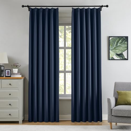Navy Blackout Pinch Pleat Curtains 84 Inch Length 2 Panels Set (2 Count)