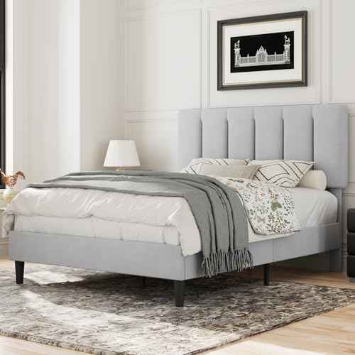 Queen Size Bed Frame with Upholstered Headboard