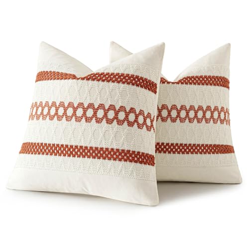 Set of 2 Fall Burnt Orange Decorative Pillow Covers 18x18 (2 Count)