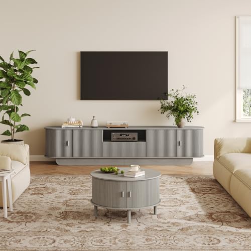 Fluted TV Stand and Coffee Table Set of 2 (2 Count)