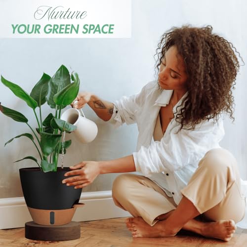 12/10/8 Inch Self Watering Pots for Indoor Plants Plastic Large Plant Pots for Outdoor Plants, Water Level Window & Spacious Reservoir Flower Pots Decorative Planter with Drainage and Tray (3 Count)