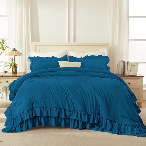 Teal Twin Size Ruffle Comforter Set